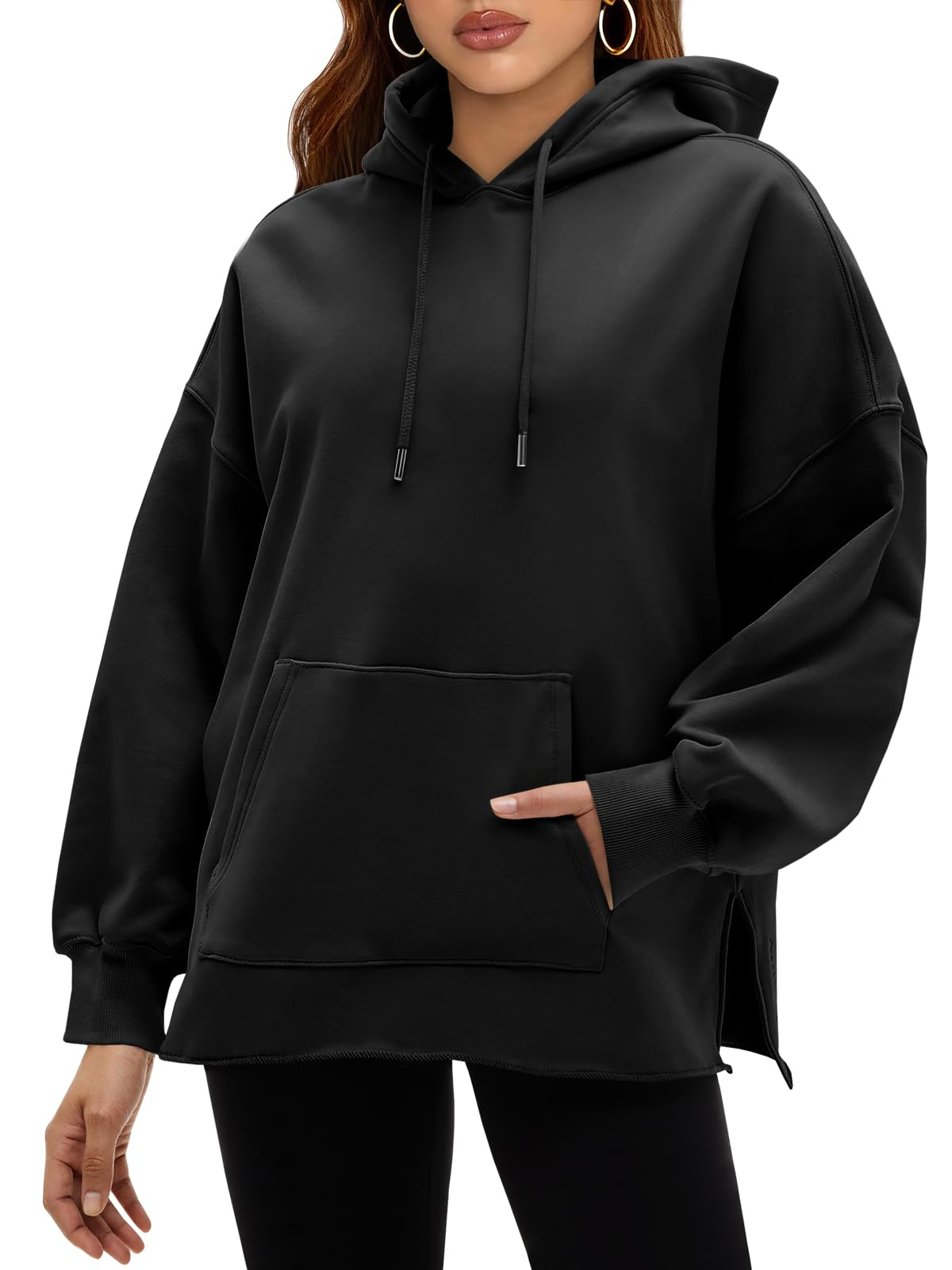 Fisoew Women's Hoodies Oversized Sweatshirts Casual Long Sleeve Side Slit Pullover Tops Fall Winter Outfits With Pocket - Image 3