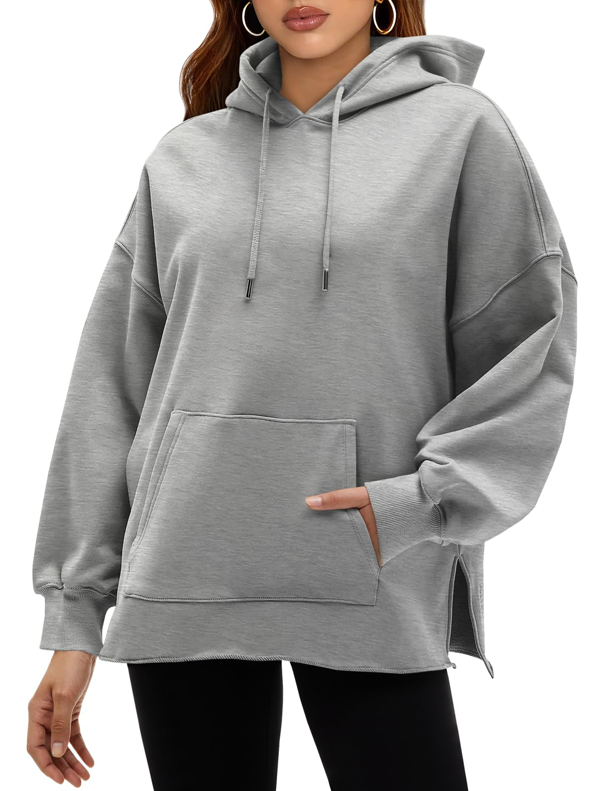 Fisoew Women's Hoodies Oversized Sweatshirts Casual Long Sleeve Side Slit Pullover Tops Fall Winter Outfits With Pocket - Image 4