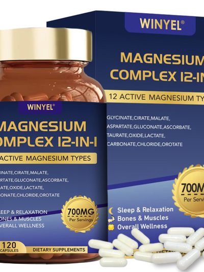 WINYEL Magnesium Complex 700mg 12 In 1 Magnesium Supplement With Glycinate, Citrate, Malate  Sleep, Calm, Muscle Relaxation, Heart Health Support  Vegan 120 Capsules