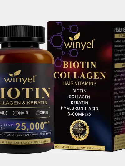 Biotin  Collagen  Hyaluronic Acid  Keratin - Support Normal Hair Growth Cycle - Skin & Nails - 25000mcg Vitamins B1, B2, B3, B6 & B7 - For Women & Men 60 Capsules