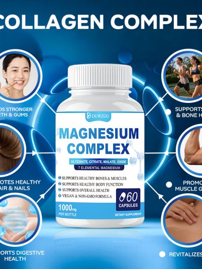 Magnesium Complex Supplement With Glycinate Citrate, Malate Oxide, Supports Bone, Muscle Digestive Health, Vegan Non-GMO, 60 Capsules