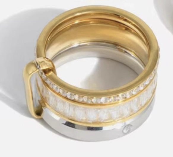 Dual Tone Buckle Spinner Stack Rings