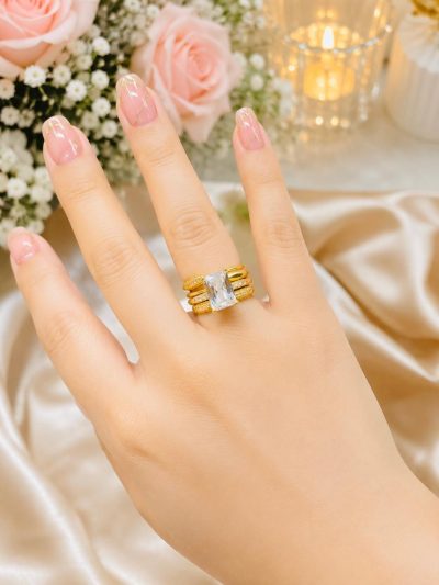 Golden Radiance Emerald Cut Stack Ring Set